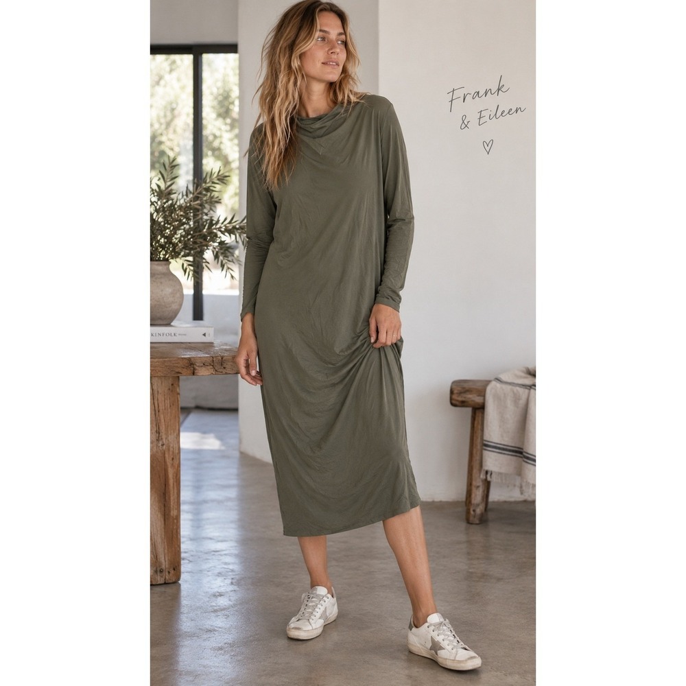 Frank & Eileen Lightweight Supima Cotton Funnel Neck Dress Green LAB418LJ- XS